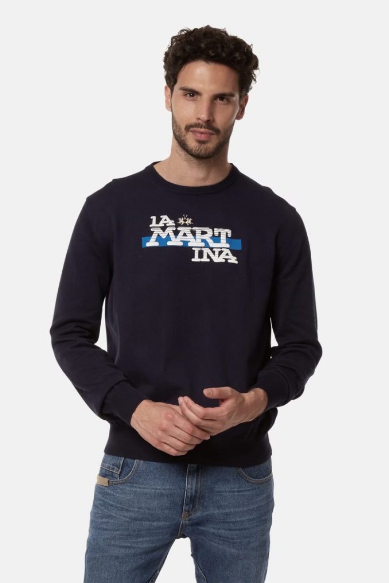 La Martina Regular-fit Brushed Baumwoll Sweatshirt Herren Navy | AWNO8574