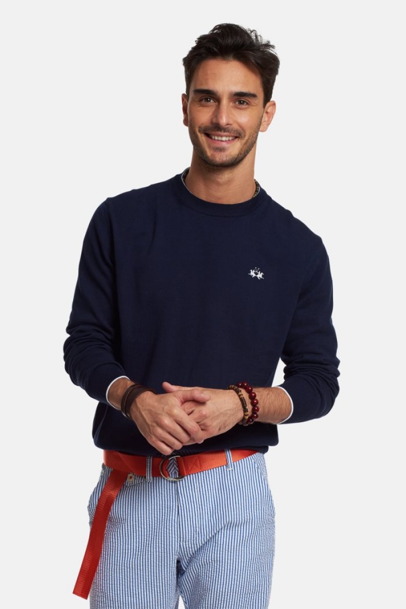 La Martina Regular-fit Brushed Baumwoll Sweatshirt Herren Navy | YXHQ9827