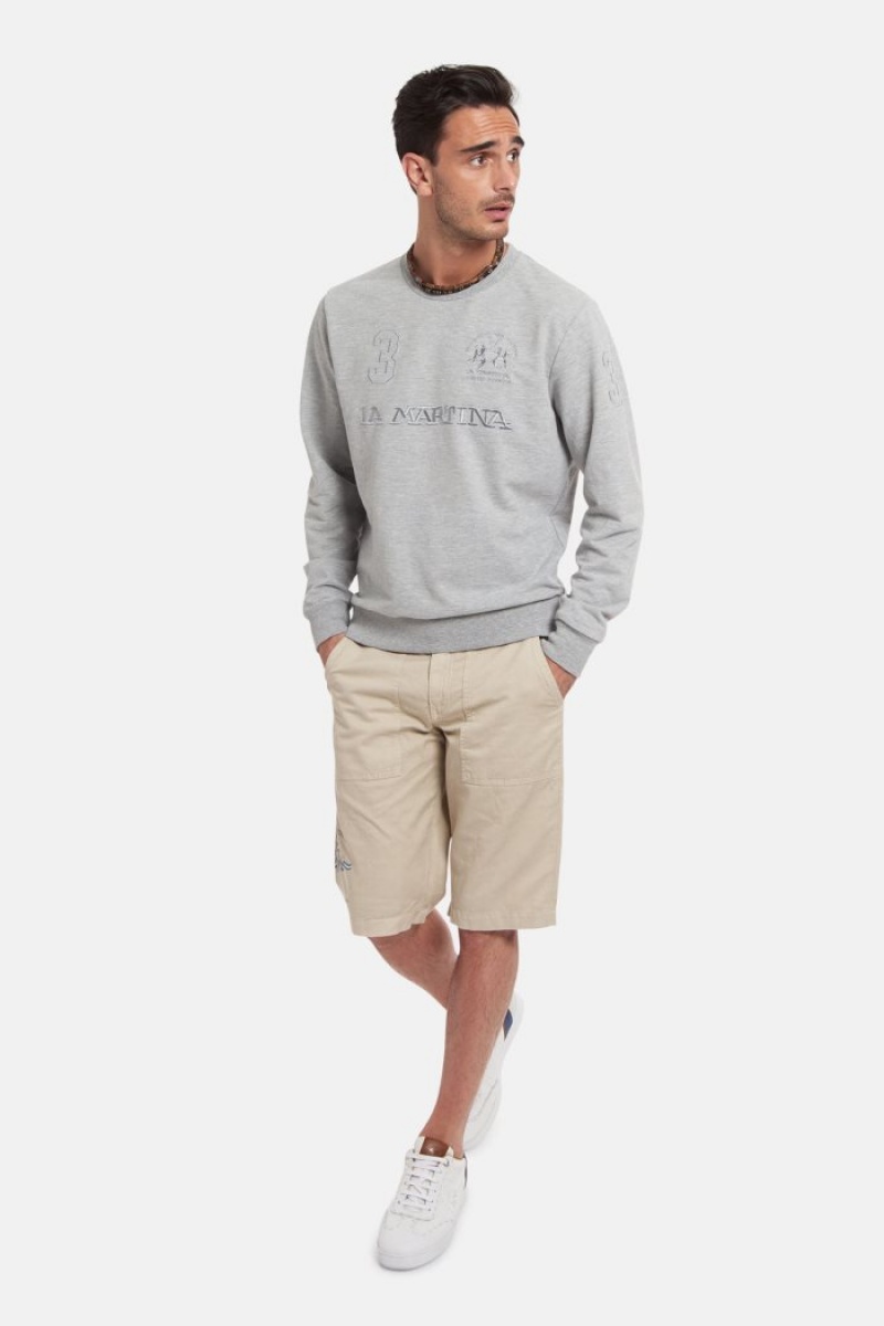 La Martina Regular-fit Brushed Baumwoll Sweatshirt Herren Hellgrau | SBSP3691