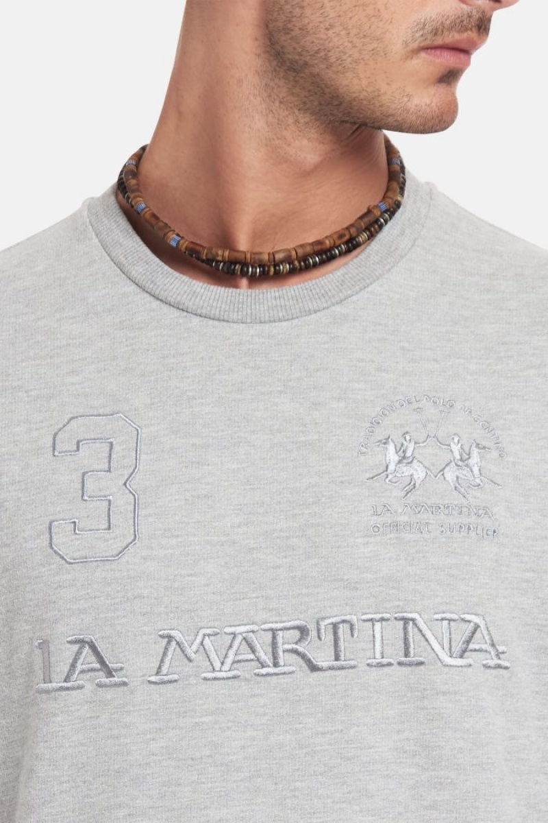 La Martina Regular-fit Brushed Baumwoll Sweatshirt Herren Hellgrau | SBSP3691