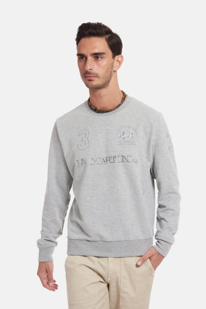 La Martina Regular-fit Brushed Baumwoll Sweatshirt Herren Hellgrau | SBSP3691