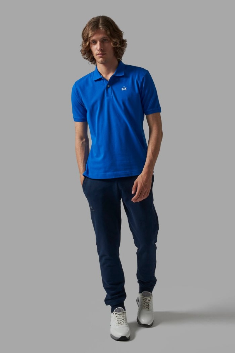 La Martina Regular-fit Klassische Piqué Poloshirt Herren Blau | JYPS5096