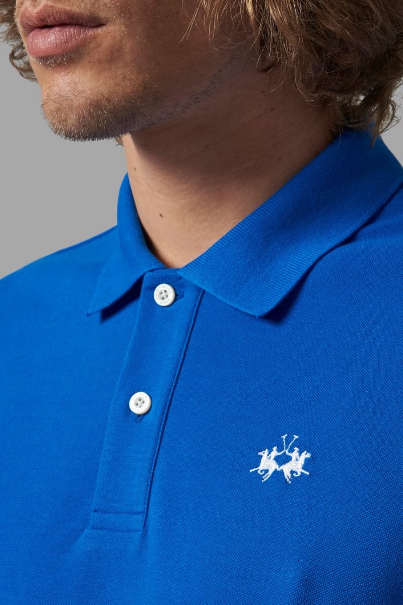 La Martina Regular-fit Klassische Piqué Poloshirt Herren Blau | JYPS5096