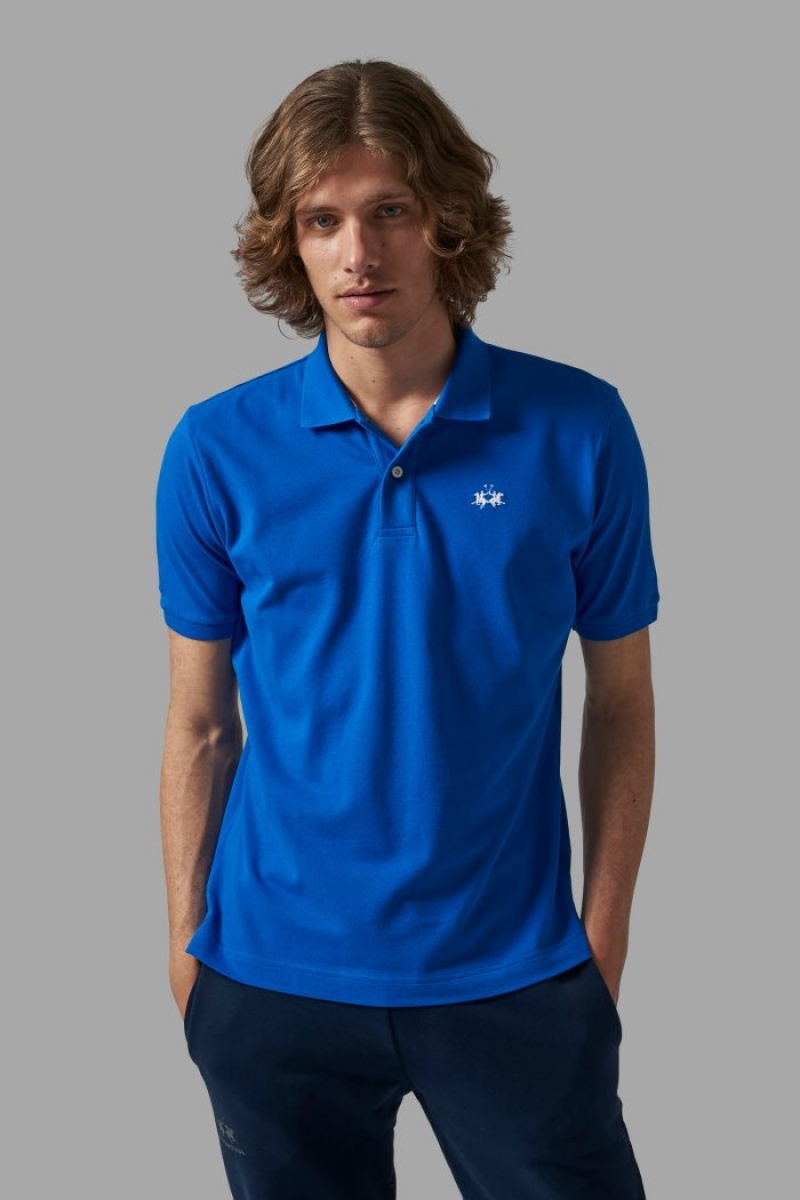 La Martina Regular-fit Klassische Piqué Poloshirt Herren Blau | JYPS5096