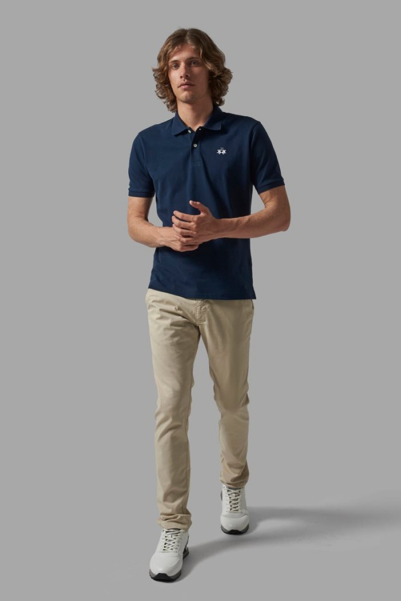 La Martina Regular-fit Klassische Piqué Poloshirt Herren Navy | FFNK7578