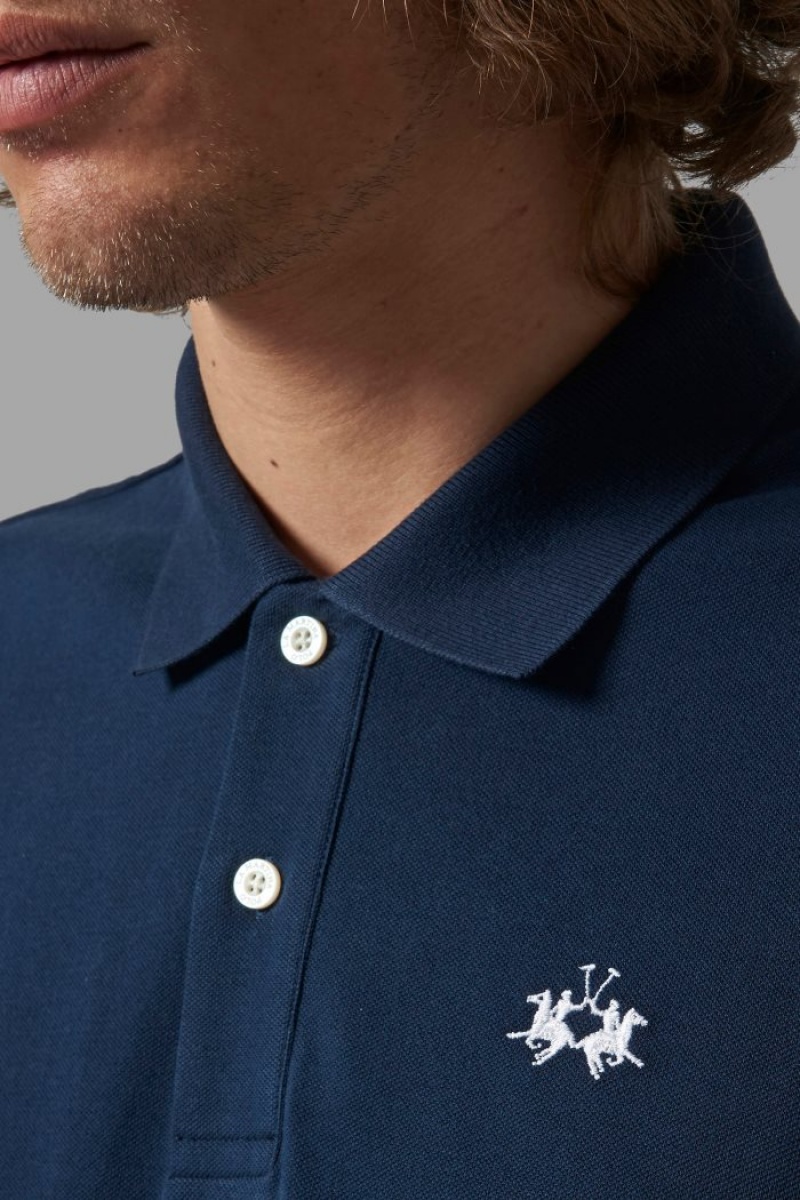 La Martina Regular-fit Klassische Piqué Poloshirt Herren Navy | FFNK7578