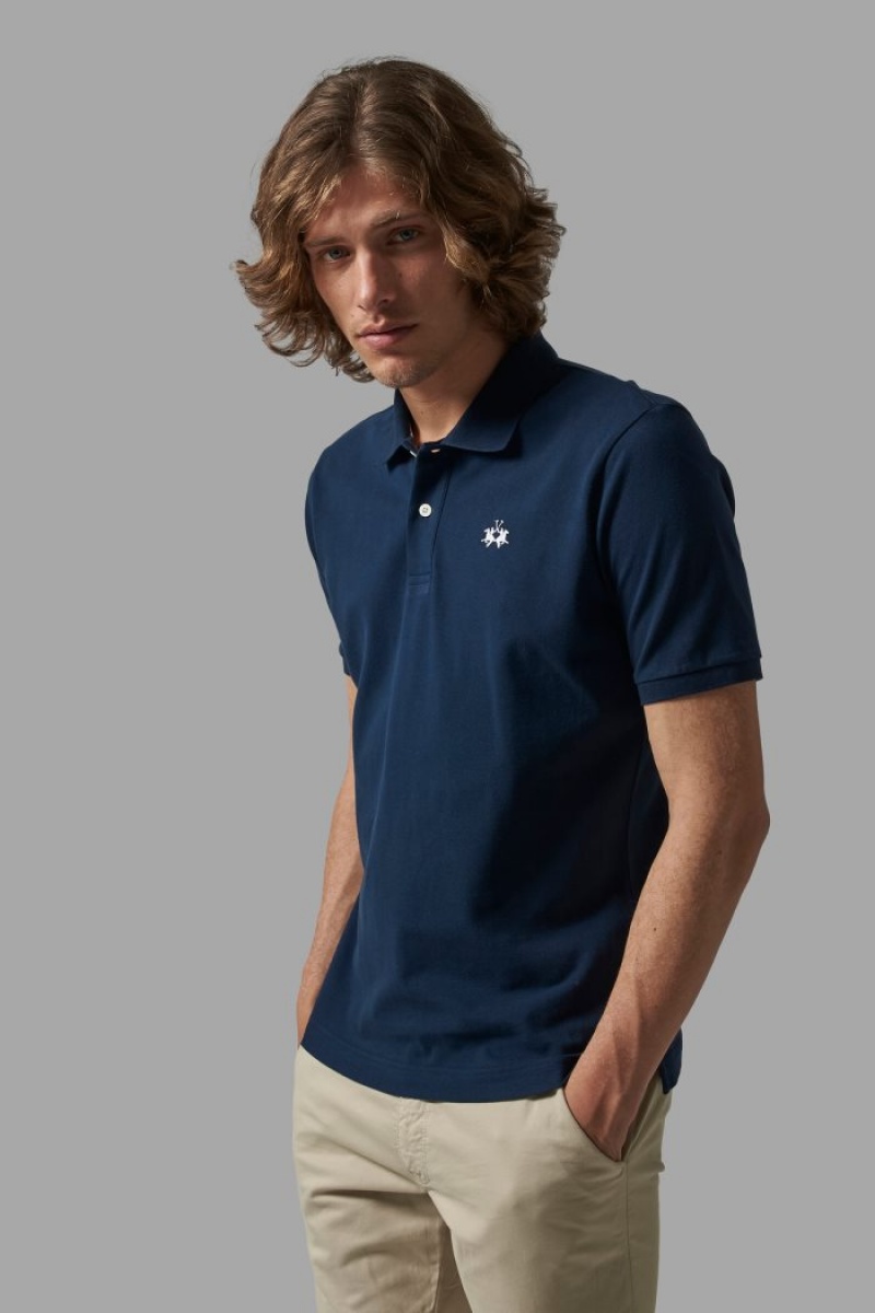 La Martina Regular-fit Klassische Piqué Poloshirt Herren Navy | FFNK7578