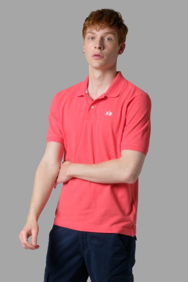 La Martina Regular-fit Klassische Piqué Poloshirt Herren Koralle | KEYW9482