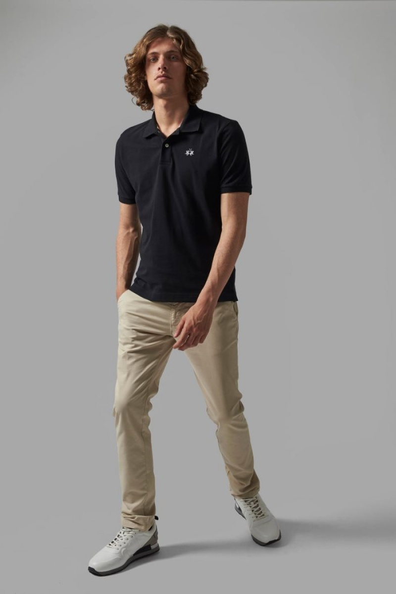 La Martina Regular-fit Klassische Piqué Poloshirt Herren Schwarz | UOOT8888