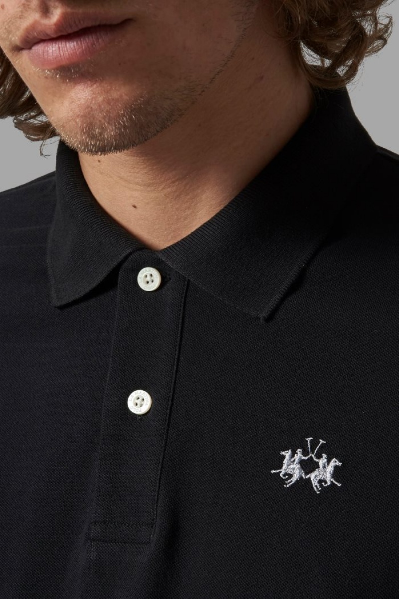 La Martina Regular-fit Klassische Piqué Poloshirt Herren Schwarz | UOOT8888