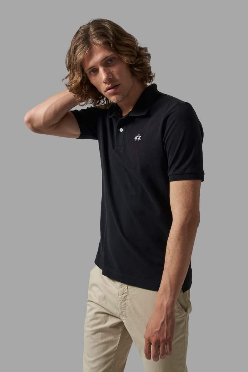 La Martina Regular-fit Klassische Piqué Poloshirt Herren Schwarz | UOOT8888