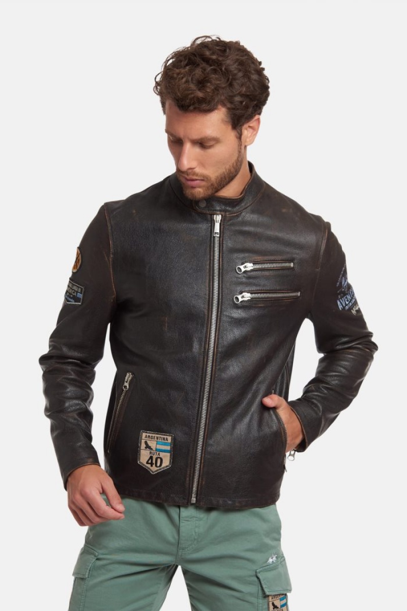 La Martina Regular-fit Leder Jacken Herren Schwarz | ZWJK1347