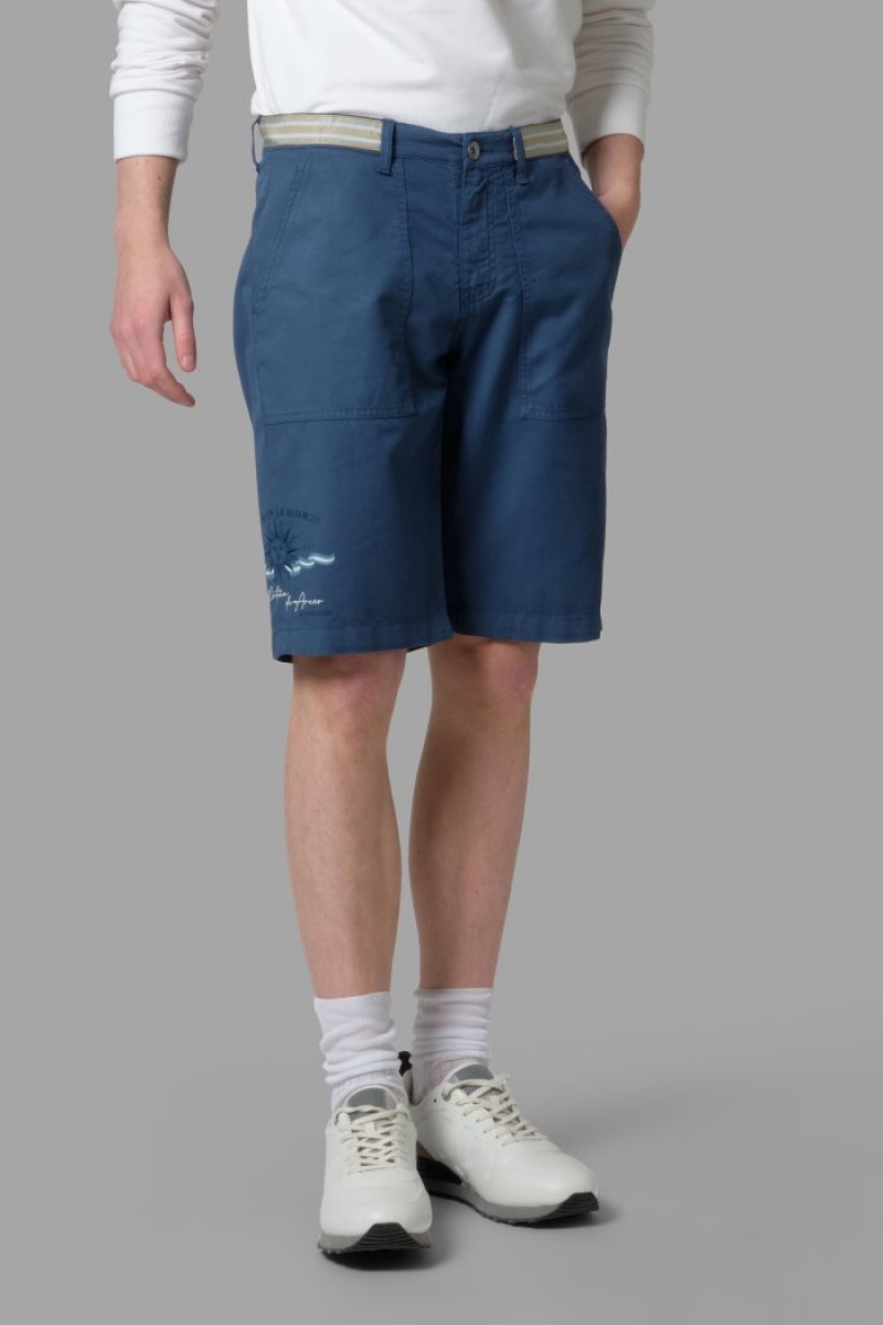 La Martina Regular-fit Linen-blend Bermudashorts Herren Blau | DPFD7049