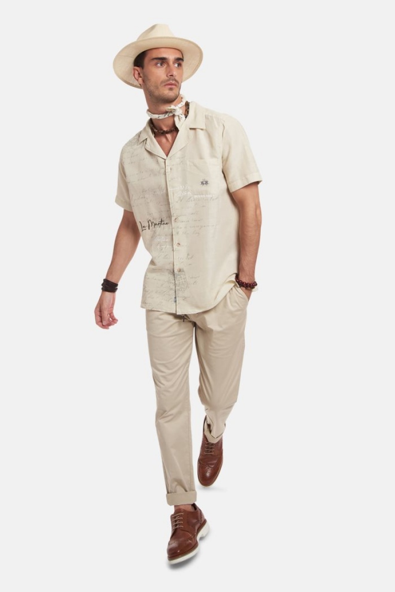 La Martina Regular-fit Linen-blend Hemd Herren Beige | UGSS9013