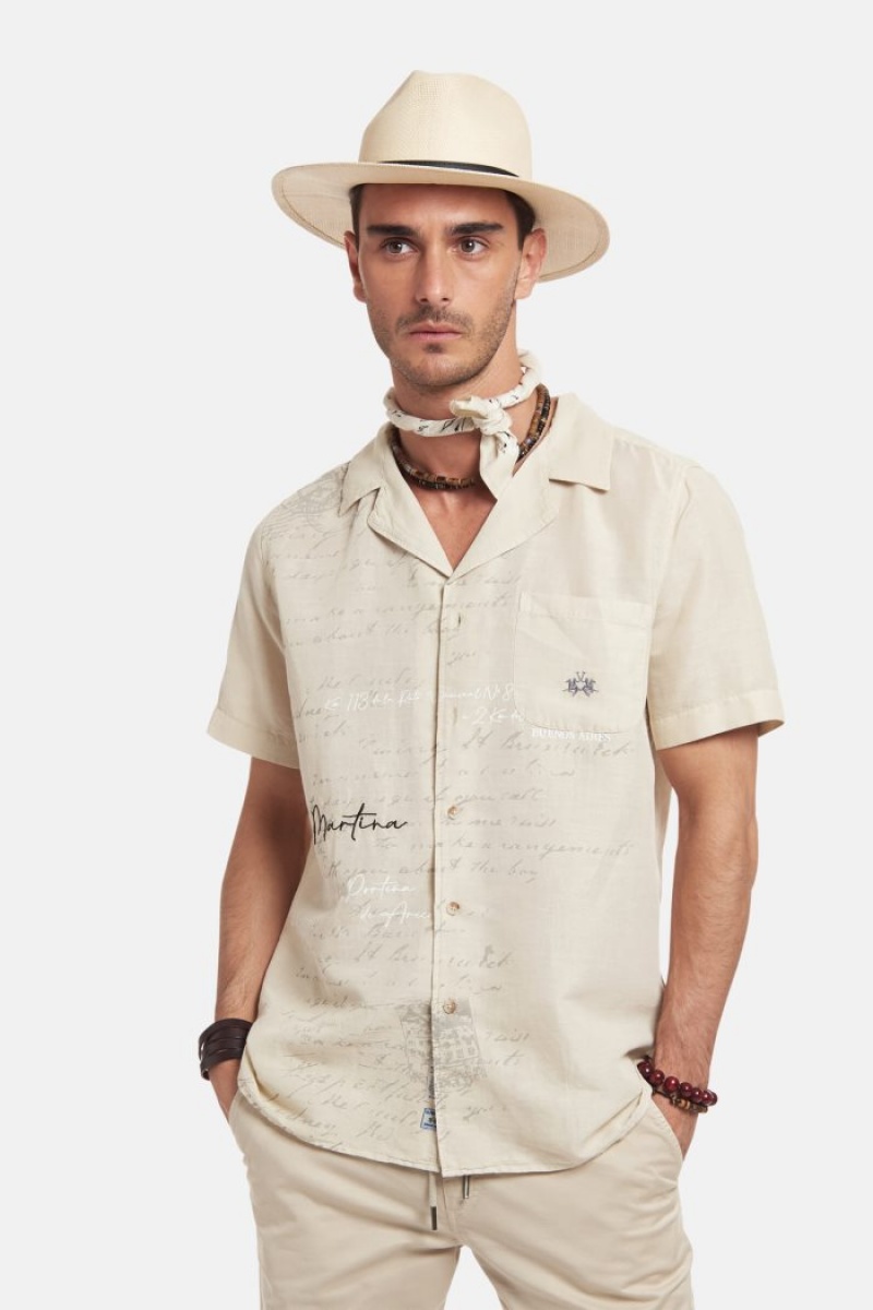 La Martina Regular-fit Linen-blend Hemd Herren Beige | UGSS9013