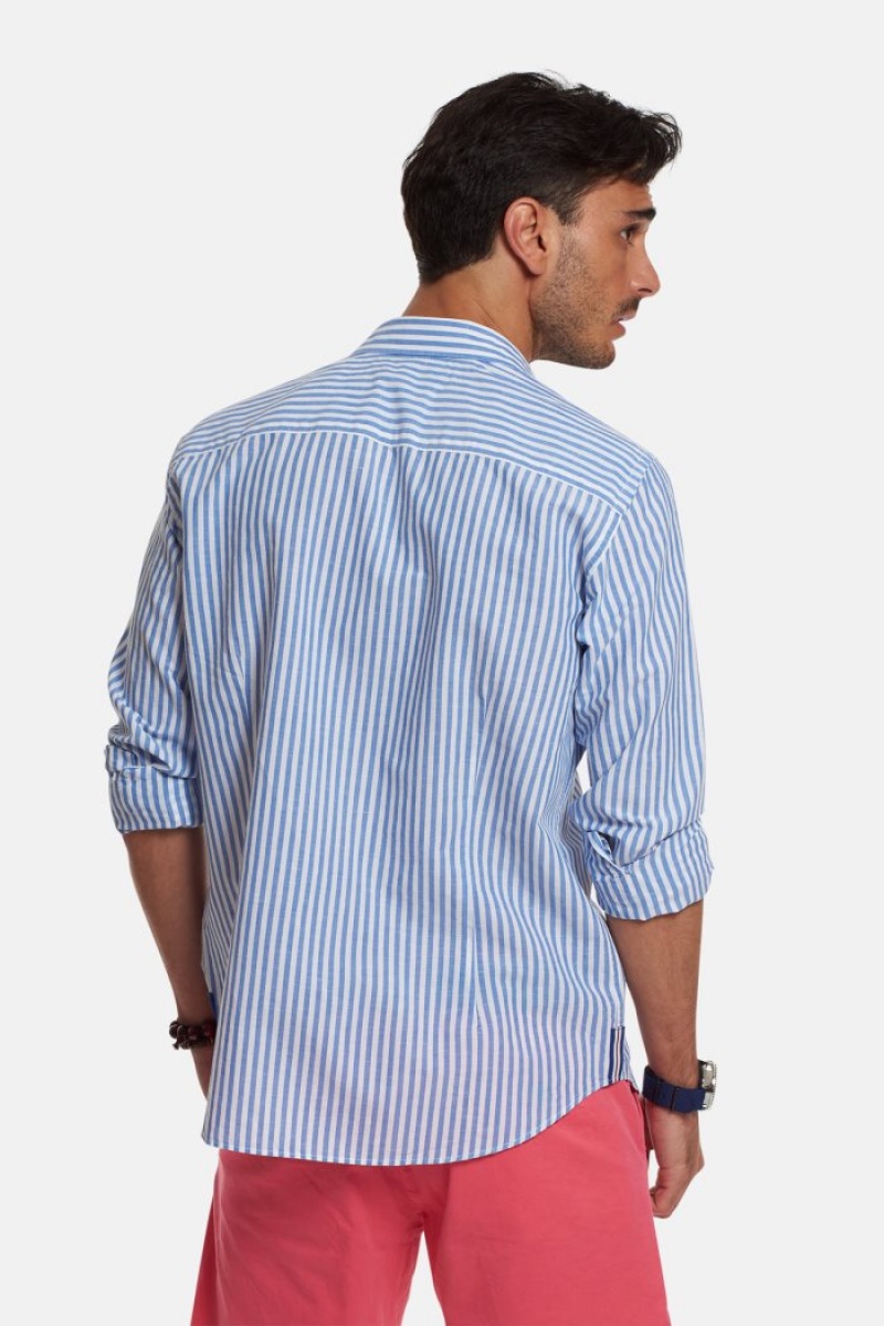 La Martina Regular-fit Linen-blend Hemd Herren Weiß Blau | NVEO1375