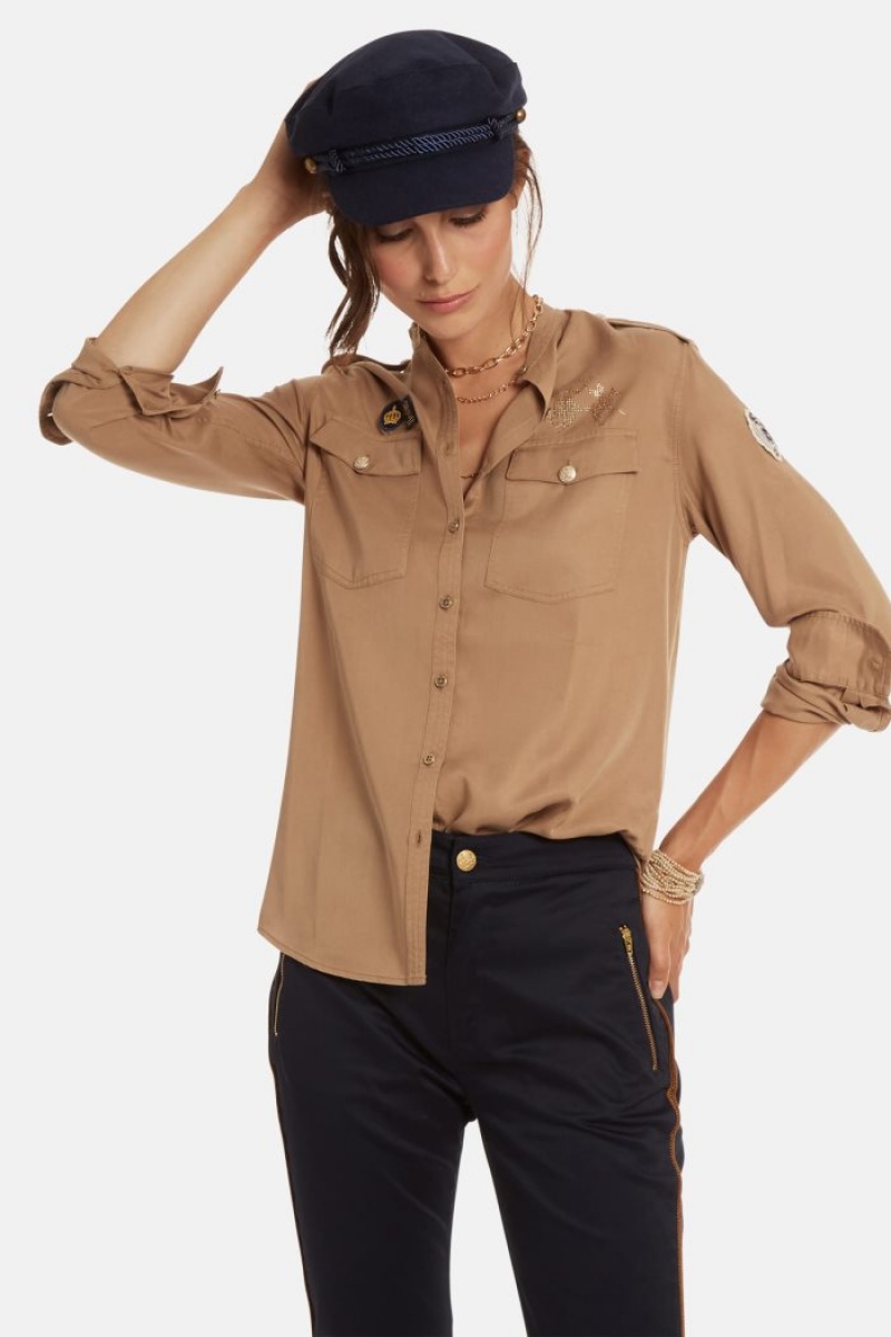 La Martina Regular-fit Lyocell Hemd Damen Khaki | MNQD8249