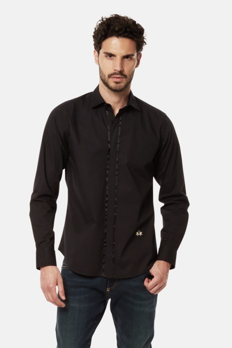 La Martina Regular-fit Poplin Hemd Herren Schwarz | FXRZ8057