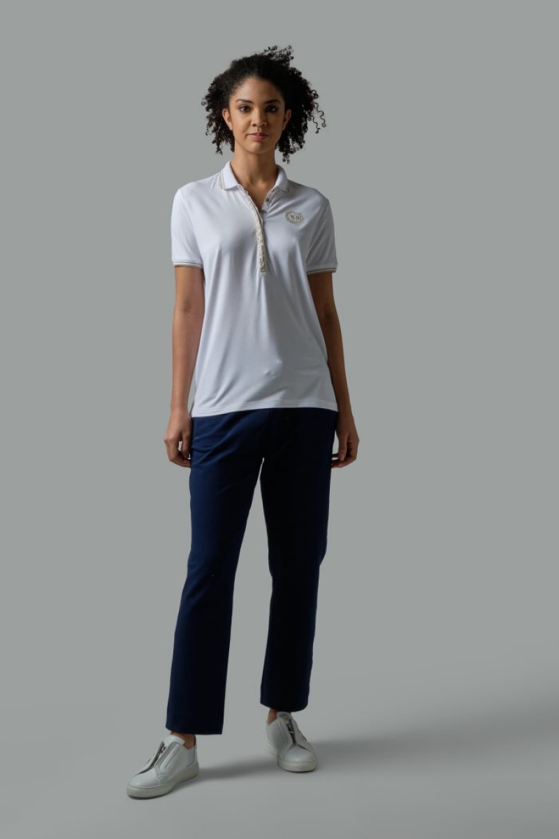 La Martina Regular-fit Sequin Poloshirt Damen Weiß | OGJY6175