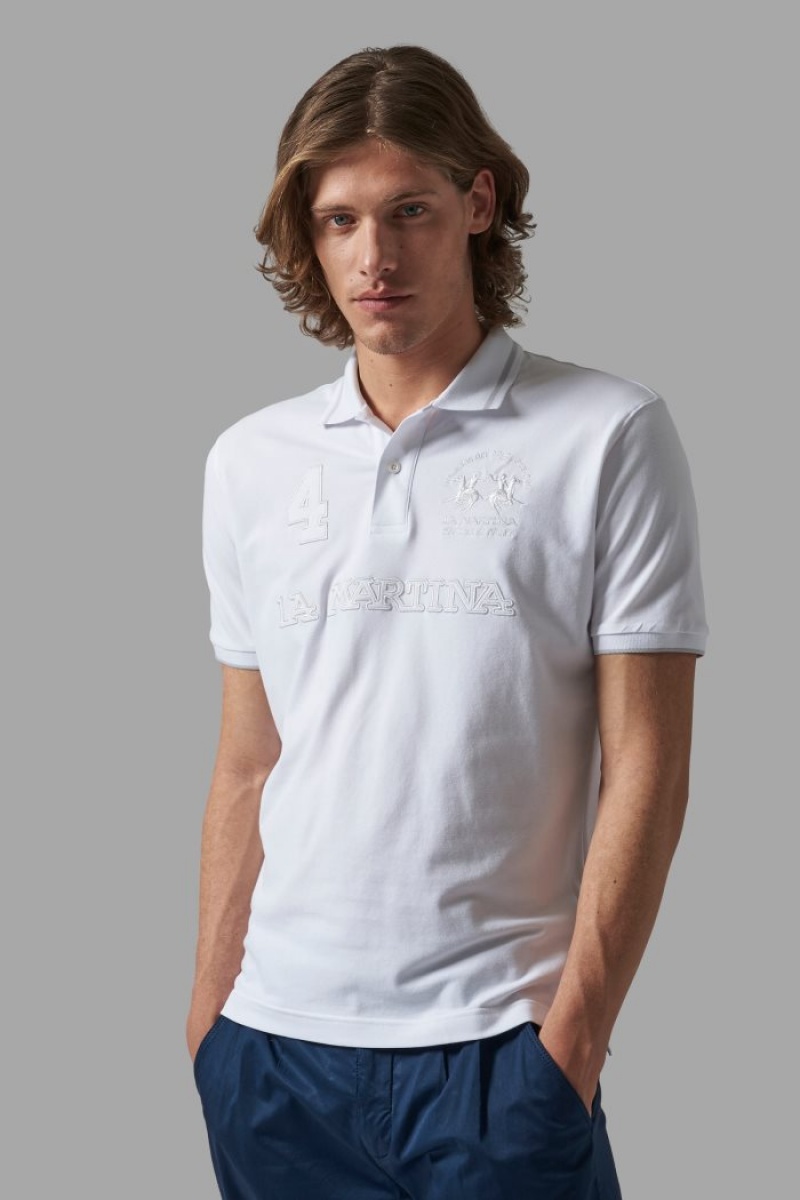 La Martina Regular-fit Stretch Baumwoll Poloshirt Herren Weiß | BHIR1685