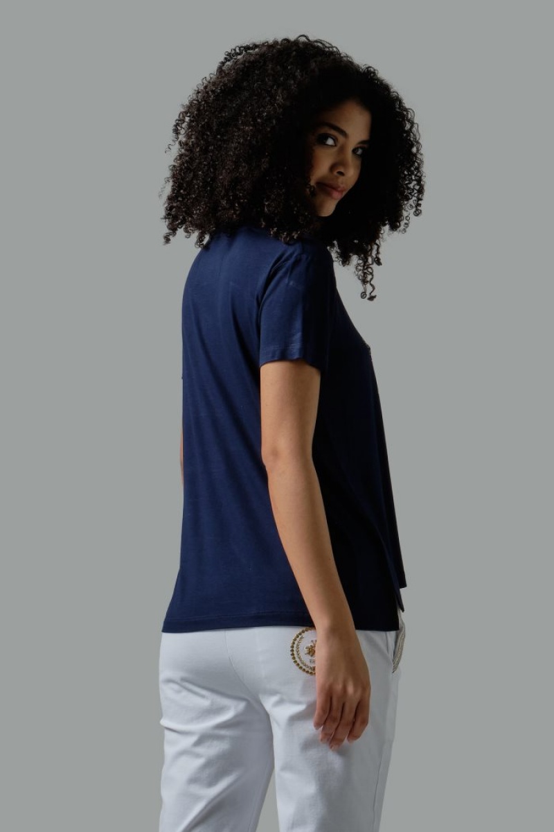 La Martina Regular-fit Stretch Viscose T-shirts Damen Navy | MWZW7936