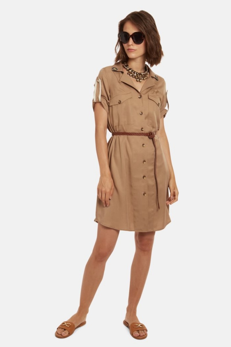 La Martina Regular-fit Synthetik Fibre Kleid Damen Khaki | JANY2633