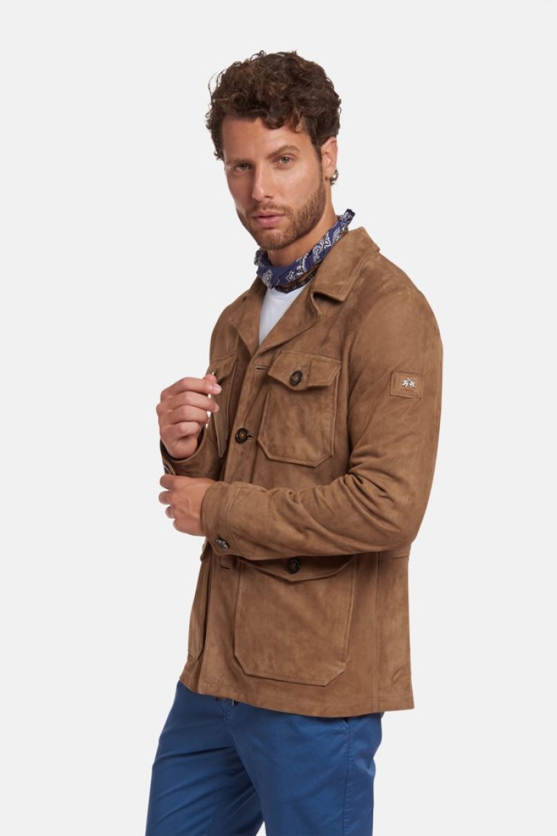 La Martina Regular-fit Wildleder Jacken Herren Braun | WWXZ8342