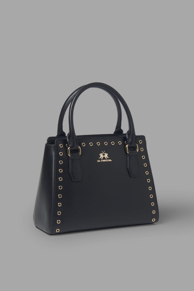 La Martina Round Stud-embellished Leder Taschen Damen Schwarz | KJNT3027