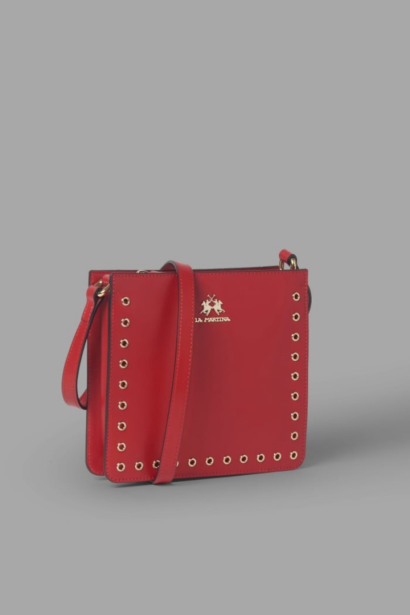 La Martina Round Stud-embellished Leder Taschen Damen Rot | ZLNK7042