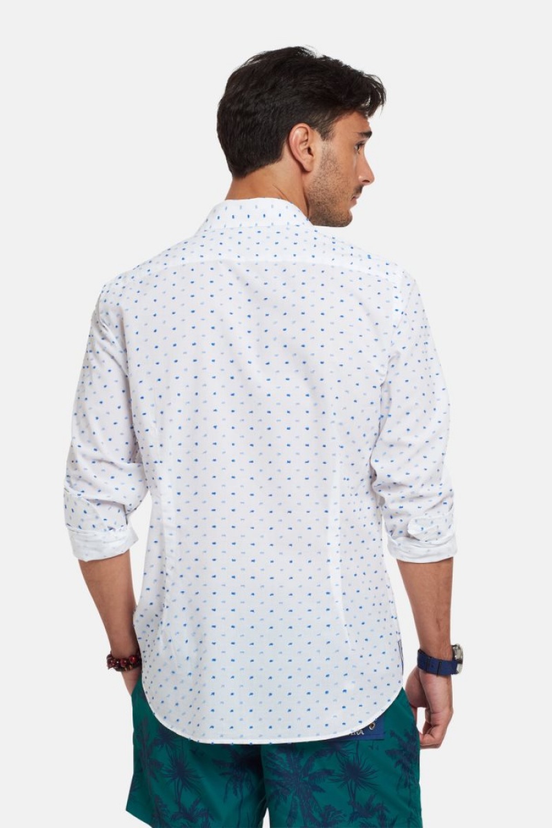 La Martina Slim-fit 100% Baumwoll Hemd Herren Weiß Blau | UIOT0289