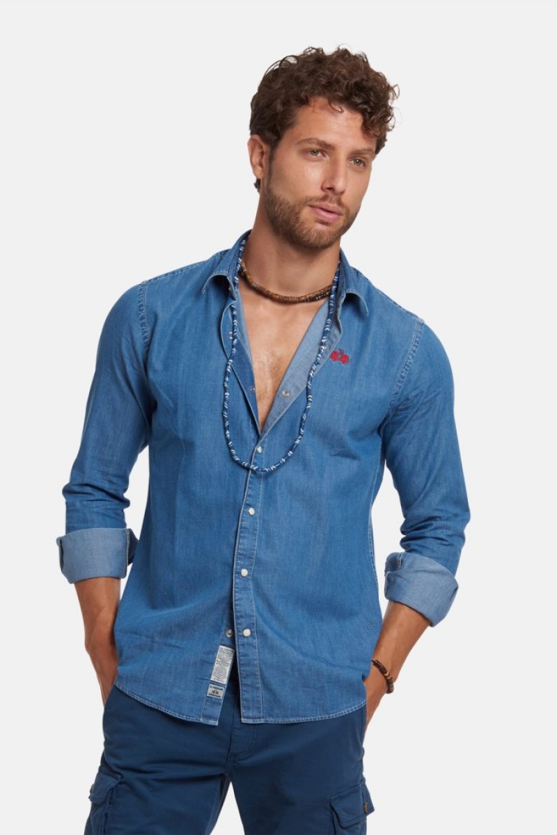 La Martina Slim-fit Denim Hemd Herren Indigo | HSAX6315