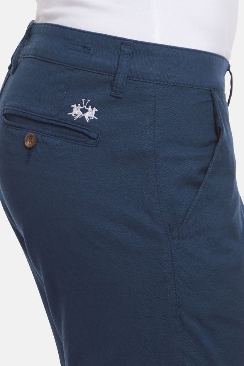 La Martina Slim-fit Linen-blend Chino-hosen Herren Navy | MIKM4909