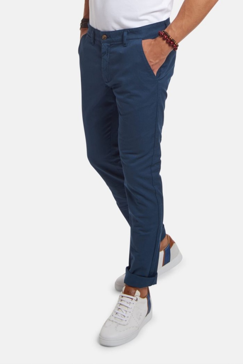 La Martina Slim-fit Linen-blend Chino-hosen Herren Navy | MIKM4909