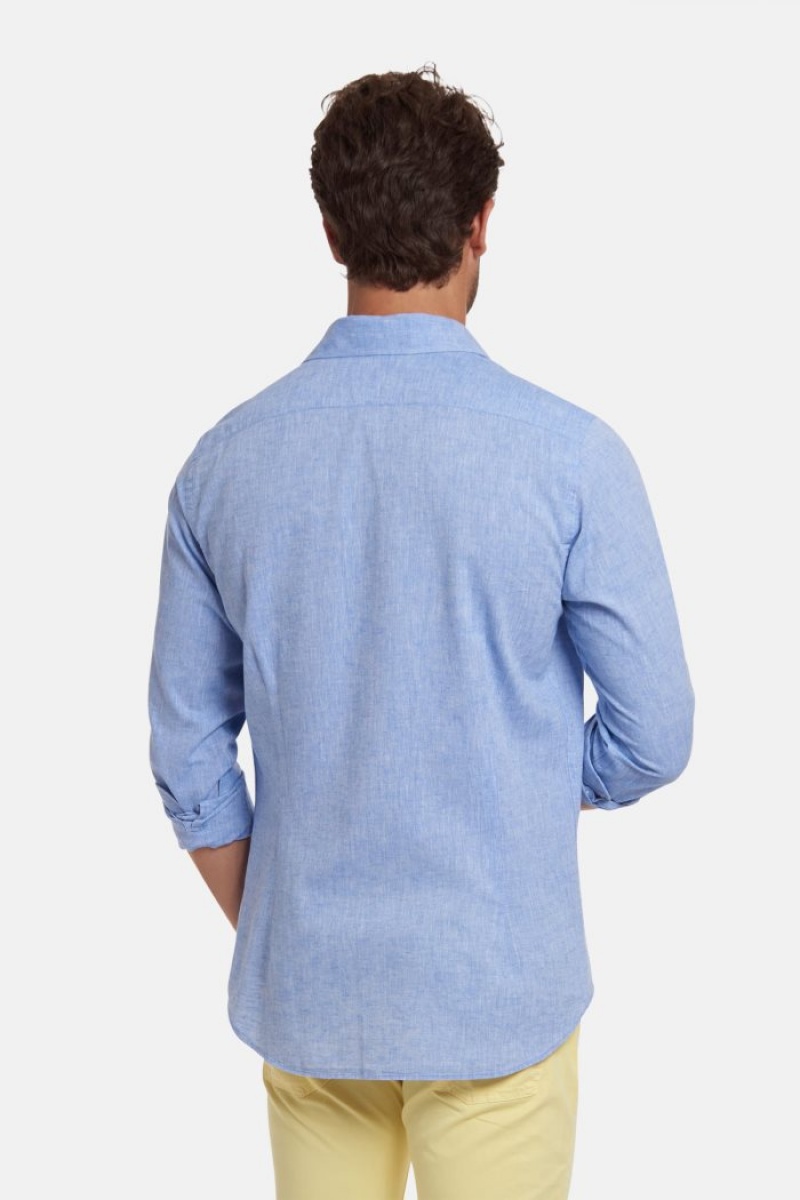 La Martina Slim-fit Linen-blend Hemd Herren Blau | VJPQ9200