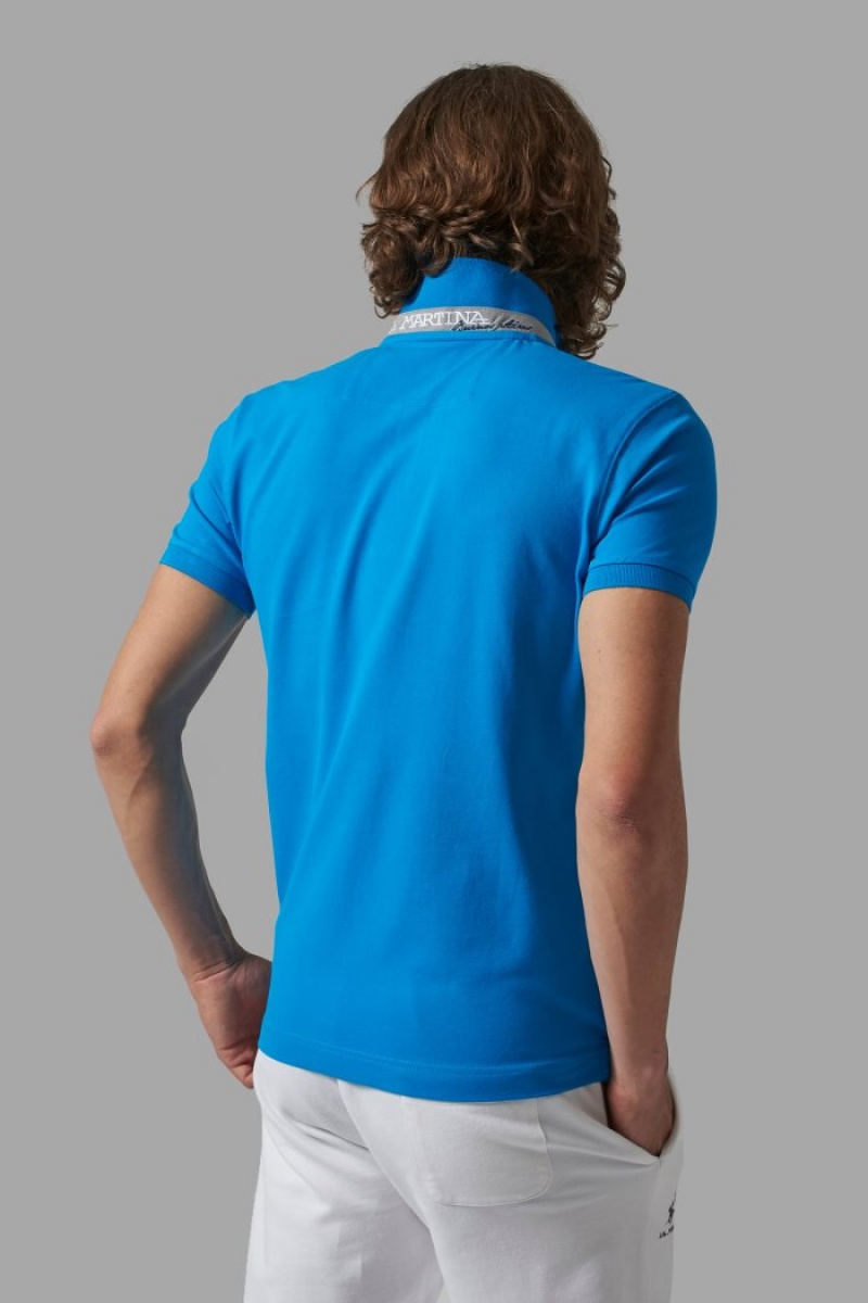 La Martina Slim-fit Poloshirt Herren Blau | HUXM9196