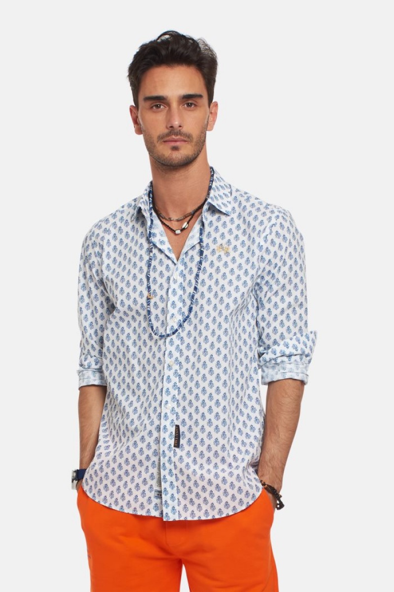 La Martina Slim-fit Poplin Hemd Herren Weiß Blau | XWTE2560