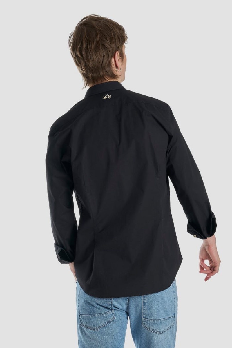 La Martina Slim-fit Stretch Baumwoll Hemd Herren Schwarz | VEQZ8532