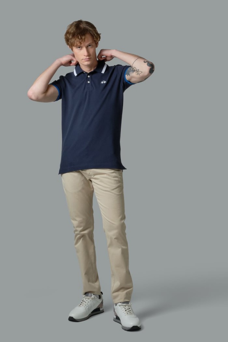 La Martina Slim-fit Stretch Piqué Poloshirt Herren Navy | BIHR4246