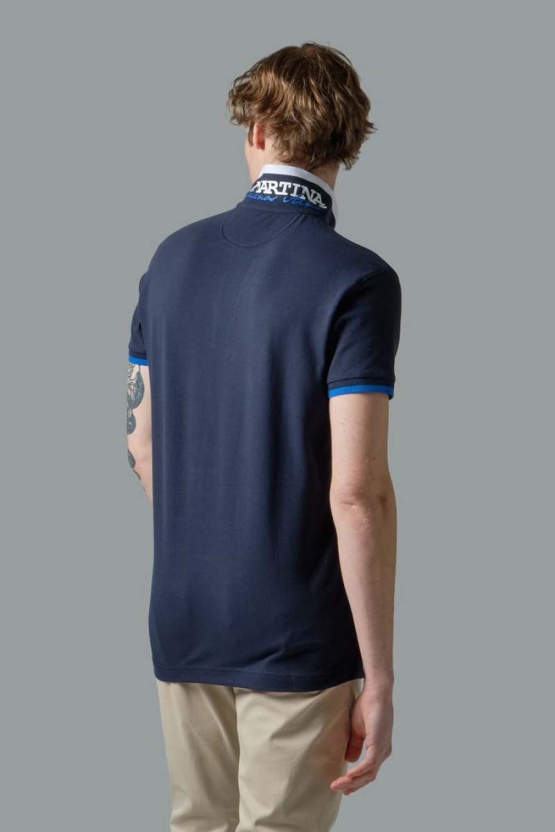 La Martina Slim-fit Stretch Piqué Poloshirt Herren Navy | BIHR4246