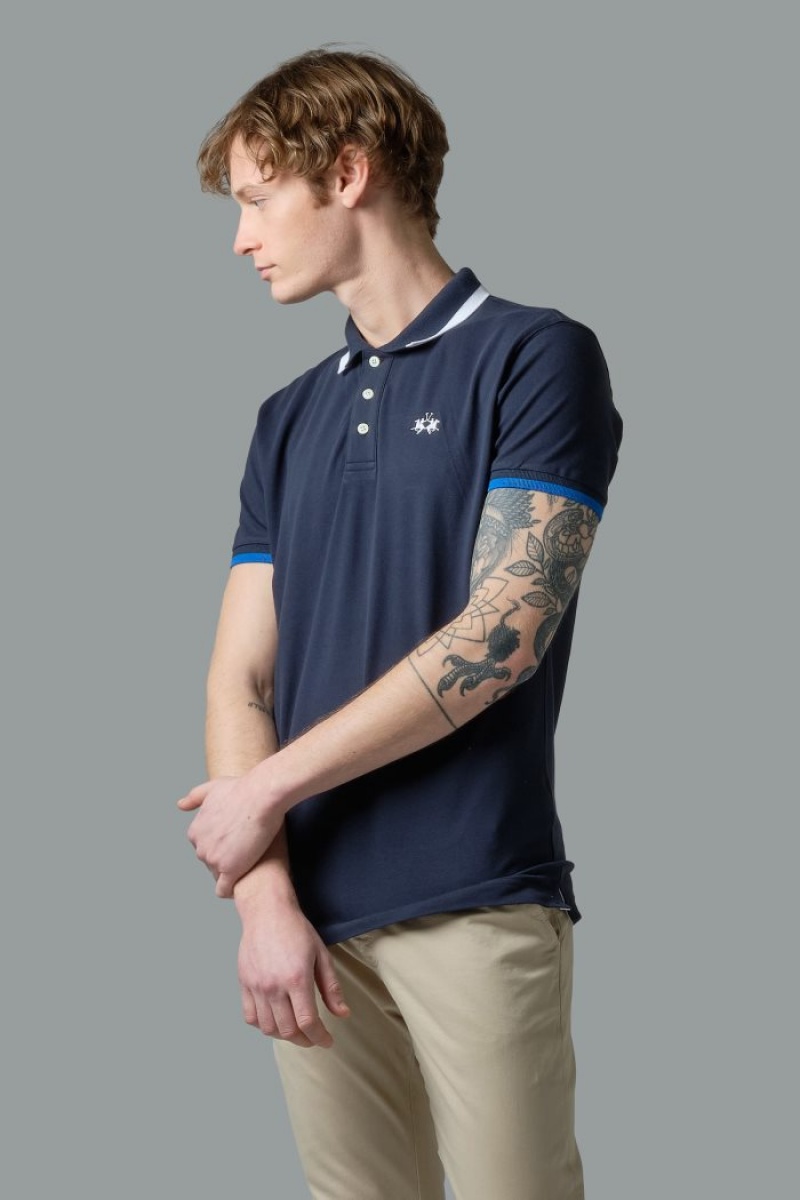 La Martina Slim-fit Stretch Piqué Poloshirt Herren Navy | BIHR4246