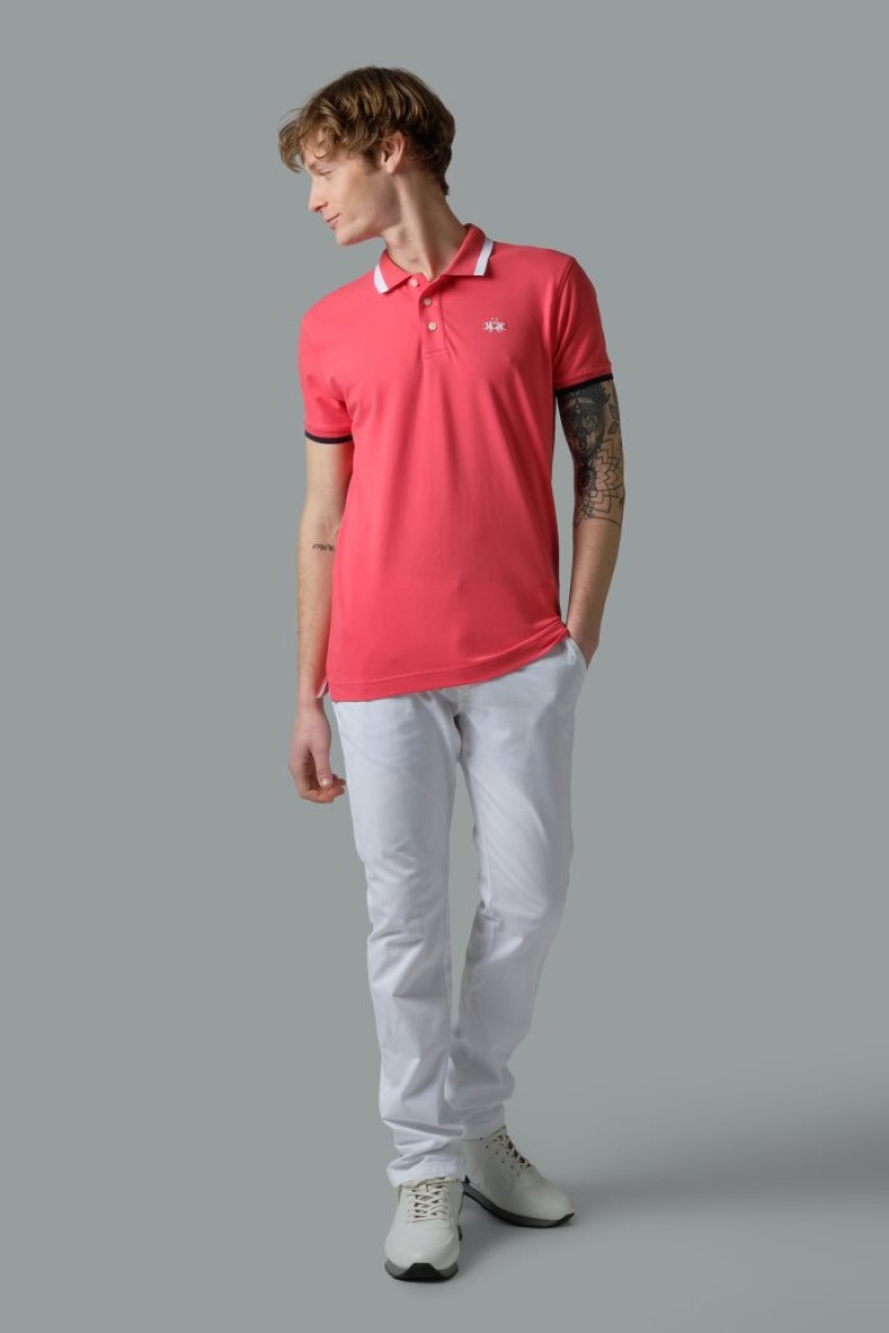 La Martina Slim-fit Stretch Piqué Poloshirt Herren Koralle | ZLDX3841