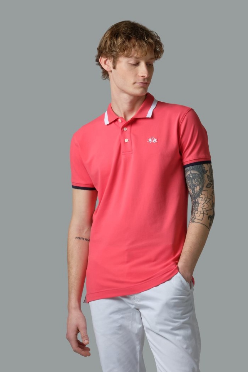 La Martina Slim-fit Stretch Piqué Poloshirt Herren Koralle | ZLDX3841