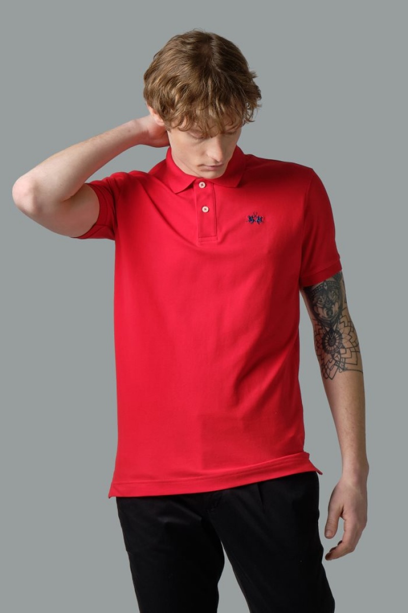 La Martina Slim-fit Stretch Piqué Poloshirt Herren Rot | XPHG8549