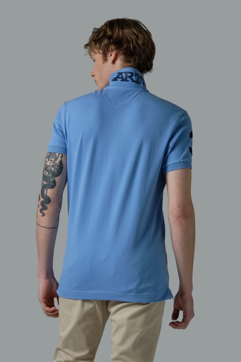 La Martina Slim-fit Stretch Piqué Poloshirt Herren Blau | PHKV1021