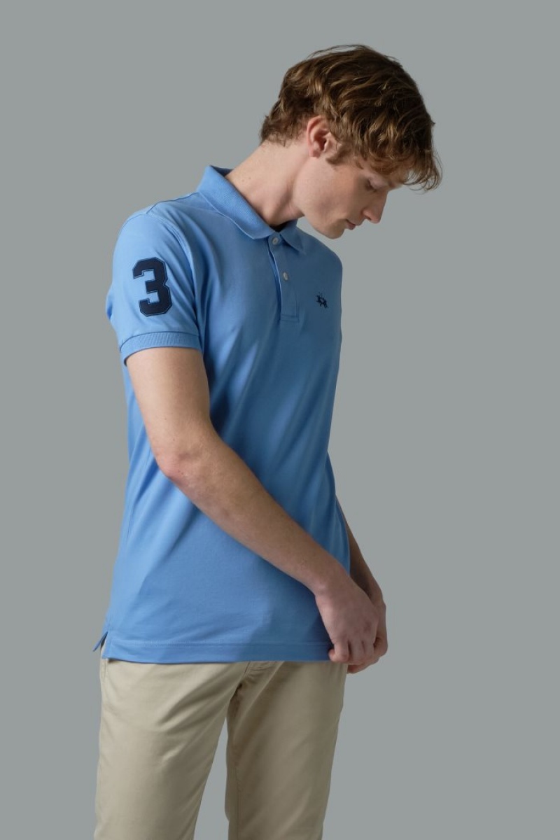 La Martina Slim-fit Stretch Piqué Poloshirt Herren Blau | PHKV1021