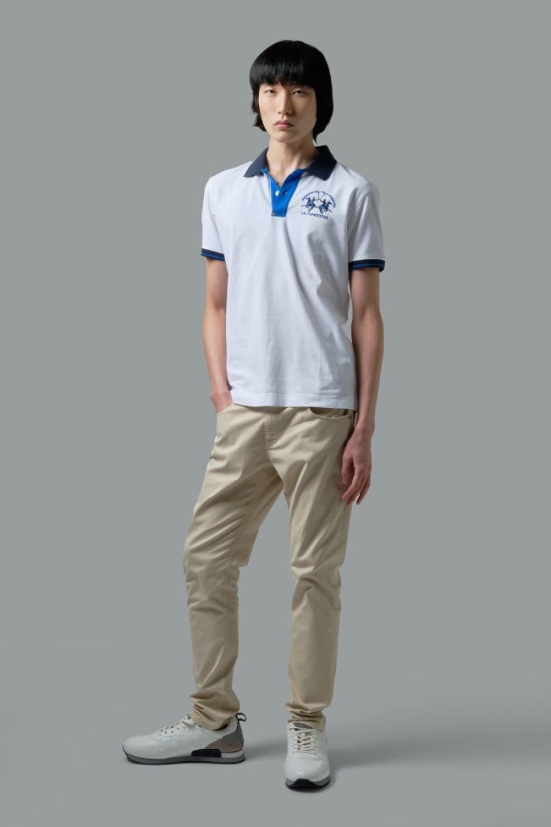 La Martina Slim-fit Stretch Piqué Poloshirt Herren Weiß | LBOX6571