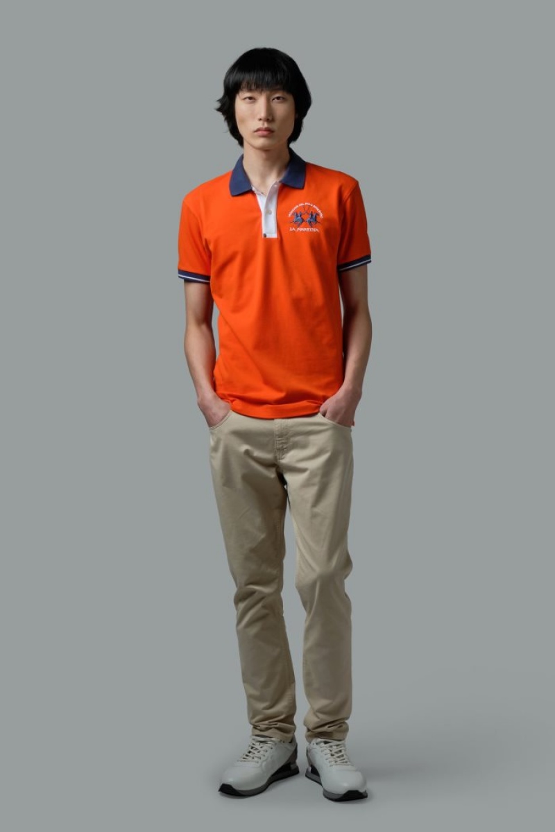 La Martina Slim-fit Stretch Piqué Poloshirt Herren Rot Orange | BCQK0261