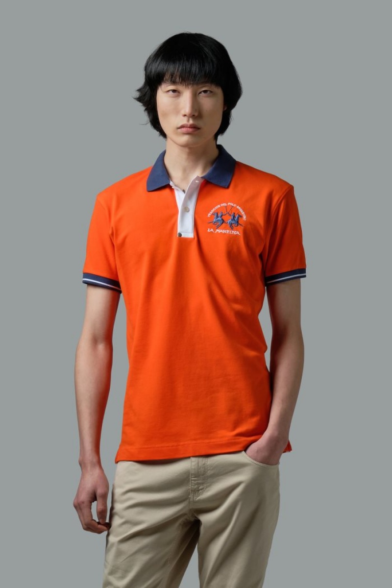 La Martina Slim-fit Stretch Piqué Poloshirt Herren Rot Orange | BCQK0261