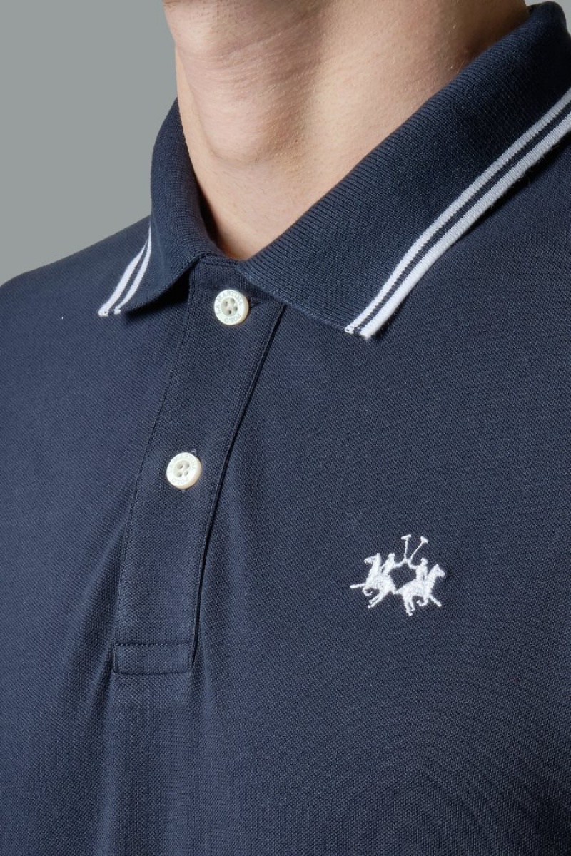 La Martina Slim-fit Stretch Piqué Poloshirt Herren Navy | QDHK2173