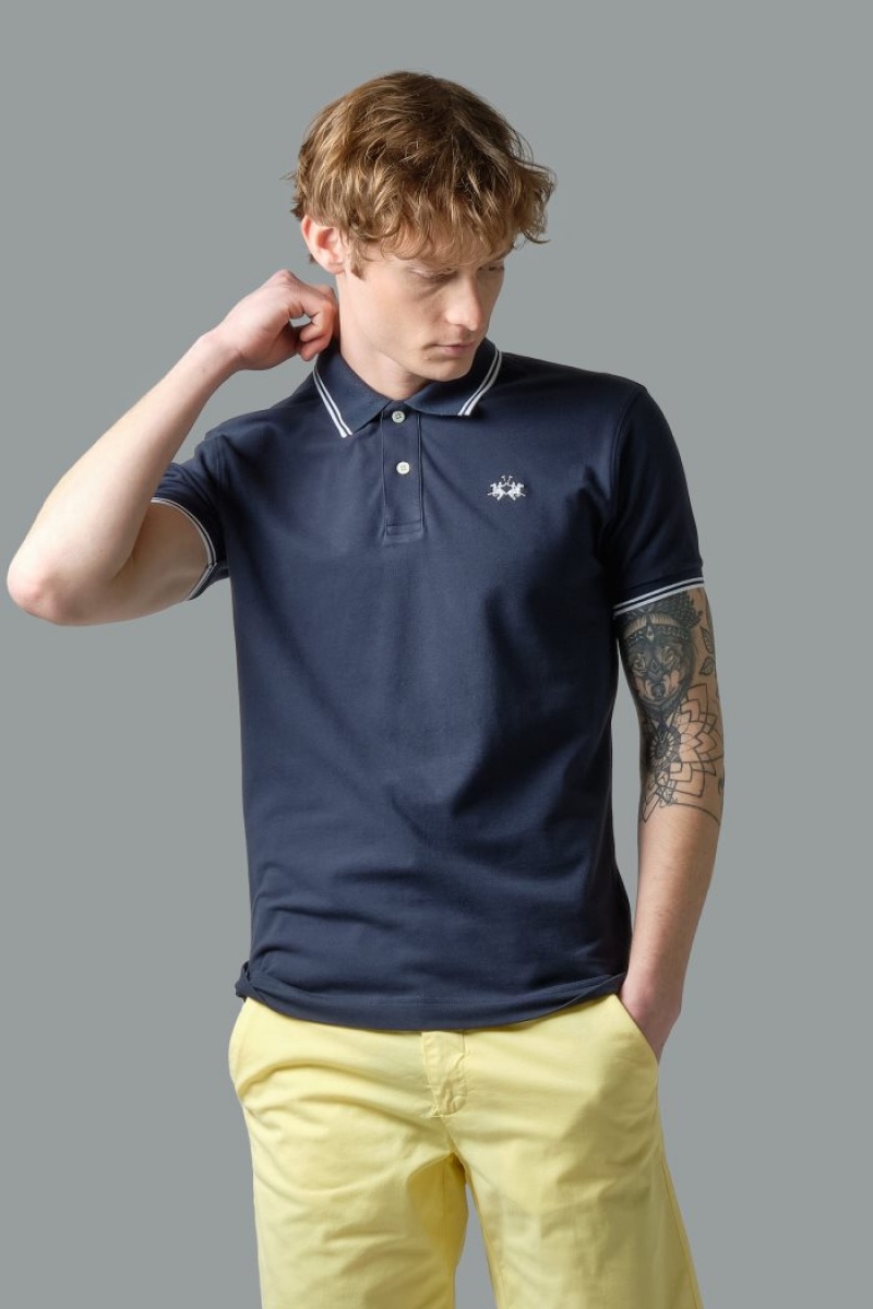 La Martina Slim-fit Stretch Piqué Poloshirt Herren Navy | QDHK2173